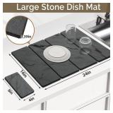 Large Stone Dish Drying Mat for Kitchen Counter, 2 PCS Quick Dry Stone Mats, Foldable Water Absorbing Diatomaceous Earth Drying Dishes Pad for Countertop Bottles Utensils Cup(Dark gray 24\"x16\"&8\"x4