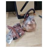 44oz Pure Copper Tea Kettle for Stovetop Safe, Chinese Style Non-Coating Teapot with Filter Holes and Tea Ball for Loose Tea, Handmade Solid Metal Tea Pot with Non Slip Handle(1300ml)