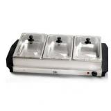 Elite Gourmet 7.5 Quart Triple Buffet Server Food Warmer Temperature Control  Clear Slotted Lids
