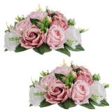 NUPTIO Flower Ball Arrangement Bouquet - 2 Pcs 9.5 inch Diameter Dusty Rose Fake Flowers Roses Balls for Centerpieces Tables - Artificial Rose Arrangements for Wedding Centerpiece Table Decorations