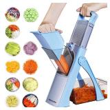 VEGGURU Safer Mandoline Food Slicer, Thickness Adjustable Vegetable Chopper, Onion Slicer Tomato Cutter Dicer, Multifunctional Kitchen Food Fruit