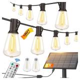 BLIATLUS 120FT Solar String Lights Outdoor Waterproof with Remote Control Solar Patio Lights 30+2 shatterproof LED ST38 Bulbs for Porch Garden Market Bistro Patio Backyard Fence