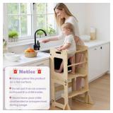labebe Toddler Standing Tower for 12M+, Montessori Foldable Learning Standing Tower with Blackboard, Anti-tip Structure Design,Wooden Kitchen Step Helper Stool for 1-3 Year Old Boy Girl Gift