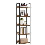NUMENN Narrow Bookshelf, 5 Tier Bookshelves, Home Office Bookcase Shelf Storage Organizer, Free Standing Storage Shelving Unit for Bedroom, Living Room and Home Office, Vintage