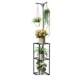 CZWL&HG 3 Tier Hanging Plant Stand Indoor/Outdoor - 67\" Tall Metal Plant Shelf for 5 Potted Flowers, Square Corner Plant Stand with Durable Steel Frame for Living Room, Patio & Garden