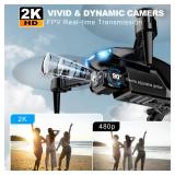 2K HD FPV Drone with Camera for Adults - Altitude Hold, One-Key Takeoff/Landing, 3 Speed Modes, Headless Mode, 2 Batteries, Foldable & Portable, Best Gifts for Beginners, Teen Boys & Girls