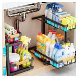 ADBIU Under Sink Organizer, 2 Pack 2 Tier Expandable Height (13.2\" - 17.2\") Pulling Out Kitchen Bathroom Cabinet Organizers