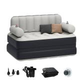 YITAHOME Queen Size Air Sofa Bed Mattress with Headboard and Pump, Blow Up Couch Inflatable Bed for Home Living Room, 79\" x 60\" x 25\" (Black)