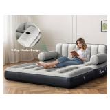 YITAHOME Queen Size Air Sofa Bed Mattress with Headboard and Pump, Blow Up Couch Inflatable Bed for Home Living Room, 79\" x 60\" x 25\" (Black)