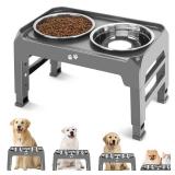 Elevated Bowls, 4 Height Adjustable Raised Stand With 2 Thick 50oz Stainless Steel Food Bowls, Non-Slip Feeder for Large Medium Dogs, Adjusts to 3.7\", 9.2\", 10.75\", 12.36\" Grey