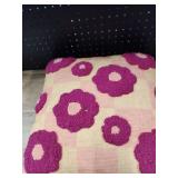 Pop art brand modern pillow orange light orange with dark purple flowers