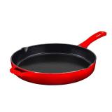 Bruntmor 12-Inch Enameled Cast Iron Skillet - Pre-Seasoned Frying Pan for Cooking, Grilling, and Baking - Smooth Nonstick Cast Iron Pan - Oven Safe and Durable Cookware for Versatile Use - Red