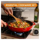 Bruntmor 12-Inch Enameled Cast Iron Skillet - Pre-Seasoned Frying Pan for Cooking, Grilling, and Baking - Smooth Nonstick Cast Iron Pan - Oven Safe and Durable Cookware for Versatile Use - Red