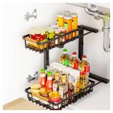 Under Sink Organizers, 2 Tier Pull Out Under Cabinet Organizerï¼Height Adjustable Pull Out Cabinet Drawers, Metal Sliding Drawer for Kitchen Bathroom Pantry Cabinet Closet Organization Rackï¼1