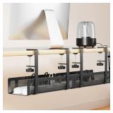 [Upgraded] 2 Pack Cable Management Under Desk Tray, Xpatee 27.6\" No Drill Open Slots Cable Management Tray, Cord Wire Organizer Box with Clamp for Table Thickness up to 3\" - No Desk Damage(Black)