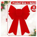 12 PCS Christmas Bows, PVC Christmas Tree Bows 5 x 8 Inches, Red Velvet Bows for Hanging Red Xmas Outdoor Indoor Large Bows Xmas Decor Party Supplies Wreath Railing Fences
