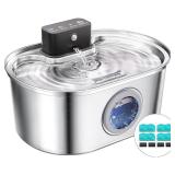 Cat Water Fountain Cordless, Stainless Steel Pet Water Fountain Wireless â 3.2L/108oz Battery Operated Automatic Water Dispenser for Cats Indoor, with Motion Sensor & Quiet Pump (4 Filter & Spong