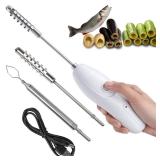 Zucchini Corer Electric Vegetable Core Remover with 2 Cutter Heads, Cordless Portable Machine Scraper, Stainless Steel Rechargeable Kitchen Drill for Jalapeno Veggie Fruit Digging Scraping Fish Scale