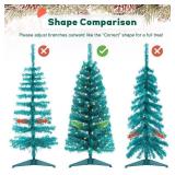 Decoway Pre-Lit Artificial Christmas Tree, 4ft Slim Tinsel Christmas Tree with Warm White LEDs, Battery Operated - Includes Stand, Fire Retardant PVC for Small Spaces, Indoor Decoration (Teal Green)