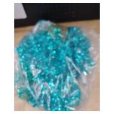 Decoway Pre-Lit Artificial Christmas Tree, 4ft Slim Tinsel Christmas Tree with Warm White LEDs, Battery Operated - Includes Stand, Fire Retardant PVC for Small Spaces, Indoor Decoration (Teal Green)