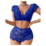 Avidlove Sexy Push Up Floral Lace Sheer Lingerie Set for Women Bra and Panty 2 Piece Blue S
