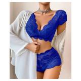 Avidlove Sexy Push Up Floral Lace Sheer Lingerie Set for Women Bra and Panty 2 Piece Blue S