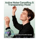 GNMN Active Noise Cancelling Ear Buds Wireless Earbuds 96hrs Playback Bluetooth Headphones Dual Battery Display Stereo Bass Earphones with Earhooks Microphone IPX7 Waterproof Headset for Sports/Gym