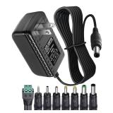 12V 2A 1A Power Supply AC Adapter with 8 Tips, Regulated 12 Volts 2000mA Replacement Charger Cord Cable for LED Strip Light, CCTV Camera, BT Speaker, GPS, Webcam, Router, DC 12V Converter (6ft)