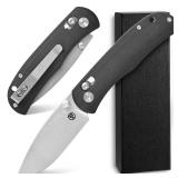 CCFFCC FF22 Folding Pocket Knife,VG10 Steel Blade Micarta Handle Full Tang Knife for Outdoor Activities Camping Hunting Fishing(Black)