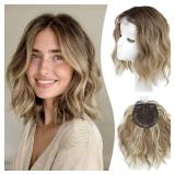 MORICHY Short Wavy Hair Topper for Women with Thinning Hairï¼10 Inch Synthetic Lightweight & Breathable Hairpiece with 6.5\"x6.5\" Baseï¼Natural Look Volume Booster Hairpiece for Coverage