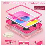 WESOROL Case for iPad (A16) 11th Generation 11 Inch (2025) iPad 10th Generation 10.9 Inch (2022),Full-Body Drop Protection i Pad Case 10th Gen with Rotating Stand Screen Protector Pencil Holder,Rose
