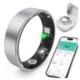 Smart Ring with Sleep Monitoring, Step Counting, Heart Rate, Blood Oxygen, Blood Pressure for iPhone and Android, No Subscription Fee, IP68 Waterproof Health Tracker (Silver, 10)