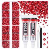 6100Pcs Resin Red Rhinestones for Bedazzling with 2Pcs 10ml B7000 Jewelry Glue, 1 Box Flatback Gems Crystals Diamonds for Makeup Crafting Nail Art