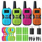 Walkie Talkies for Kids - Rechargeable 4 Pack: Walky Talky for Kids with Charger Battery - Walkie-Talkies Long Range Outdoor, Hiking, Camping Toys for 3-12 Year Old Girls Boys