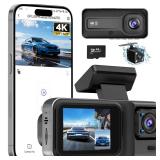 3 Channel 4K Dash Cam with 5GHz WiFi & APP Control, 4K+1080P+1440P Dash Cam Front and Rear Inside with 64GB Card, Dash Camera for Cars with Night Vision, Loop Recording, G-Sensor, 24H Parking Mode