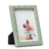 Wontree 5x7 Picture Frame, Shinning Gold Swirls Against Sage-like Green, Resin Frame with Real Glass, Display 5x7 Photos Matted to 4x6, Vertical and Horizontal Desk Tabletop or Wall Hanging