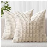 MIULEE Pack of 2 Corduroy Decorative Throw Pillow Covers 20x20 Inch Soft Boho Striped Pillow Covers Modern Farmhouse Home Decor for Sofa Living Room Couch Bed Cream White