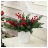 HOMCDALY Christmas Artificial Pine Branches with Red Berry and Pinecone for Tabletop Christmas Decorations, Fake Plants with Ceramic Pot, Small Chritstmas Tree for Home DÃ©cor, Christmas Decor Indoo