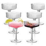 Montex 6 Pcs Ribbed Coupe Glasses, 10 oz Martini Glasses, Classic Vintage Cocktail Galssware, Pefect for Cocktail, Champagne and Gift