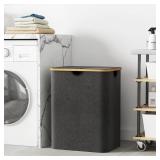 Lifewit 120L Laundry Basket with Lid, Clothes Hampers for Laundry with Bamboo Handles and 2 Removable Bag, Large Foldable Laundry Hamper for Bedroom, Bathroom, Dorm, Laundry Room, Dark Gray