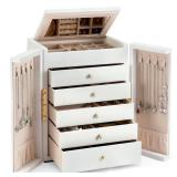 Dajasan Large Jewelry Organizer Box, Jewelry Boxes for Women Girls, 6-Tier Jewelry Storage Organizer with Mirror for Necklace Ring Bracelet Watch, Gift Idea (White)