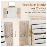 Dajasan Large Jewelry Organizer Box, Jewelry Boxes for Women Girls, 6-Tier Jewelry Storage Organizer with Mirror for Necklace Ring Bracelet Watch, Gift Idea (White)