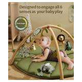 Blissful Diary Baby Play Gym & Activity Mat, Oversize Leaf Shaped Baby Play Mat w 6 Detachable Toys, Tummy Time Mat Promote Motor Skills & Sensory Development Mat, Newborn Infant Baby Essentials Gift