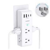 Surge Protector Outlet Extender - with Rotating Plug, 6 AC Multi Plug Outlet with 4 USB Ports (2 USB C), 1800J Wall Charger, 3-Sided Power Strip with Spaced Outlet Splitter for Home, Office, Travel