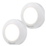 Amazon Basics LED Puck Lights, Battery Operated, 50 Lumens, Under Cabinet Lighting, Easy to Install, Easy to Use, Adhesive Backing, 2-Pack, White
