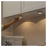 Amazon Basics LED Puck Lights, Battery Operated, 50 Lumens, Under Cabinet Lighting, Easy to Install, Easy to Use, Adhesive Backing, 2-Pack, White