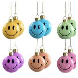 VGEUNA Painted Glass Smiley Face Christmas Ornaments Mini Decorative Hanging Ornaments for Birthday Party Christmas Set of 12