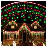 Led Christmas Lights Outdoor Christmas Decorations Hanging Light 400LED 8 Modes 75 Drops, Waterproof Outdoor Indoor Fairy Xmas Lights for Party, Holiday, Wedding, Home Decorations (Red and Green)
