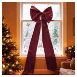16 x 42 Inches Extra Large Christmas Satin Bows Christmas Tree Topper Decorations Xmas Tree Toppers Bowsï¼Bows for Home Wreath Wall Backdrop Birthday Wedding Party Decorations(Deep Red)