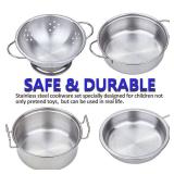 Play Pots and Pans Toys for Kids - Kitchen Playset Pretend Cookware Mini Stainless Steel Cooking Utensils Development Toys for Toddlers & Children Ages 3 Years and up